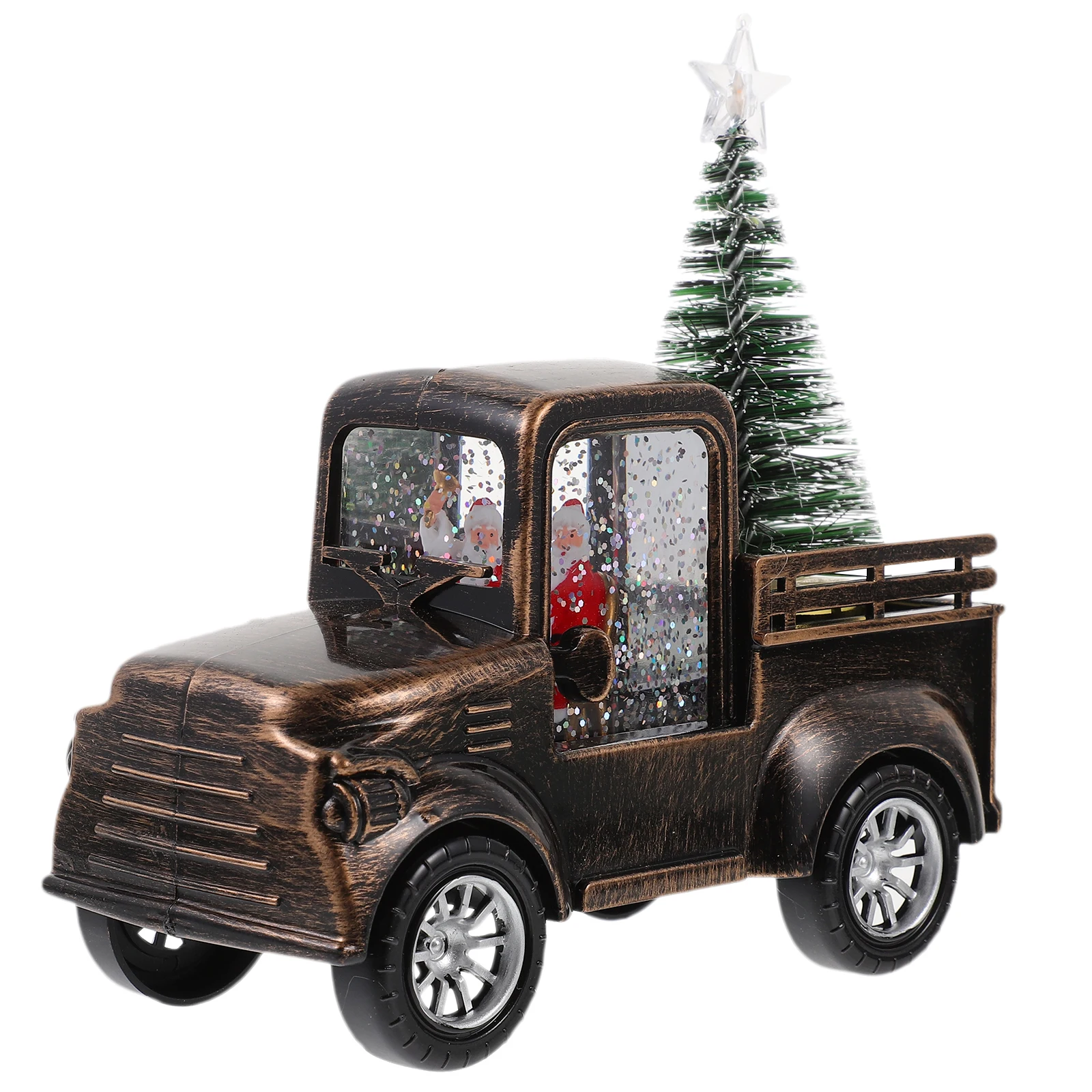 

Christmas Santa Claus Statue Mini Tractor Scene Ornament Plastic Indoor Decor Gift Glow Christmas Tree Tabletop