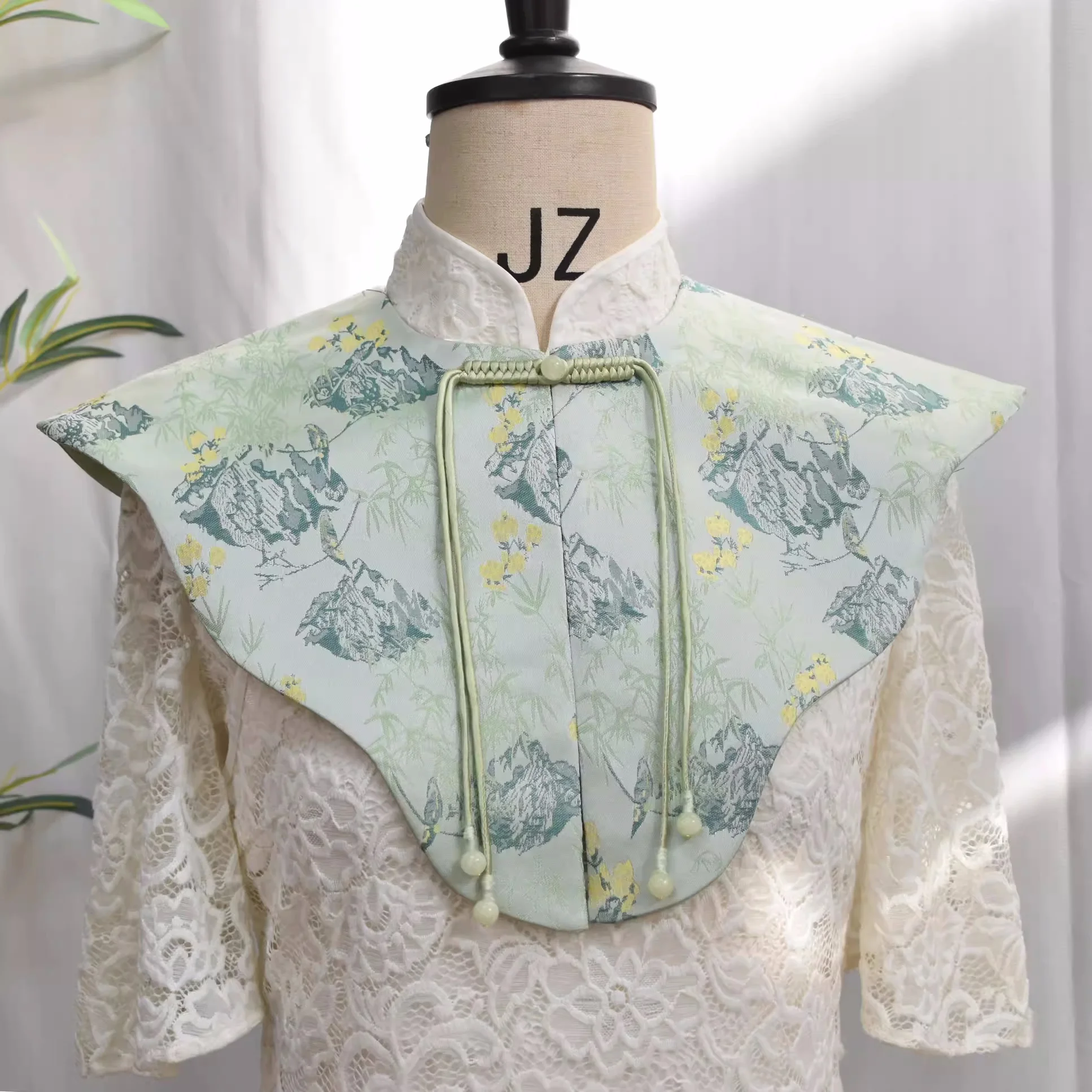 Chinese Traditional Style Handmade Women Shawl, Vintage Classic Jade Buckle Detachable Collar, Hanfu Accessories