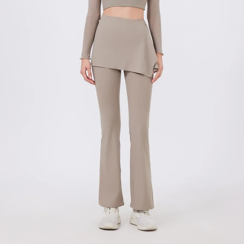 

Комплект из двух предметов: леггинсы для йоги с высокой талией, плиссированные, с эффектом подтяжки ягодиц, телесного цвета, дышащие, для бега и фитнеса, с расклешенными штанинами.