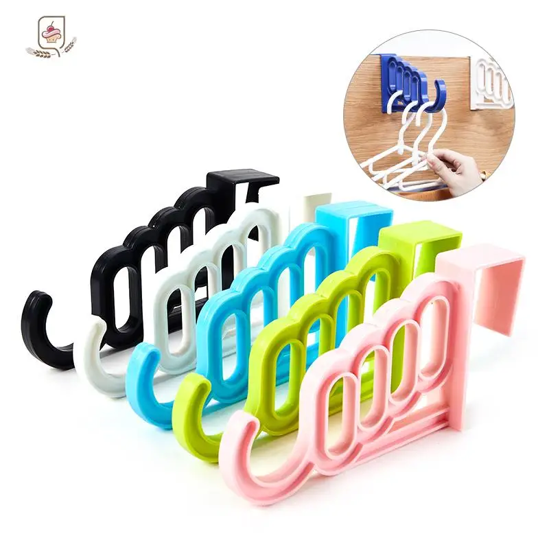 Multi-Function Home Accessories Foldable Clothes Hanger Drying Rack 5 Hole Suit Bathroom Door Plastic Organizer Storage Rack