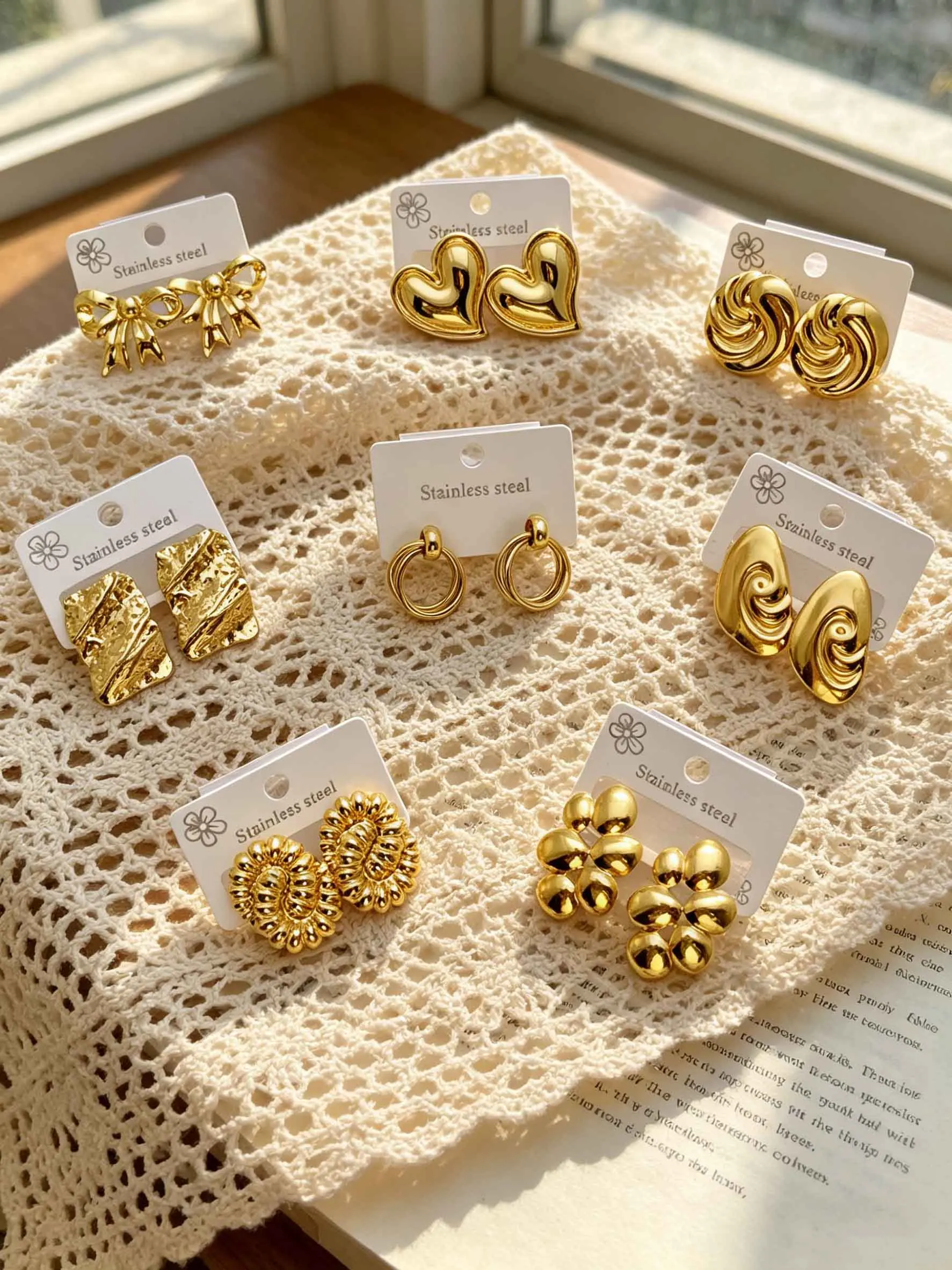 Gold Stud Earrings for Women 18K Gold Plated Stainless Steel Hypoallergenic Non Tarnish Vintage Chunky Statement Jewelry Gift