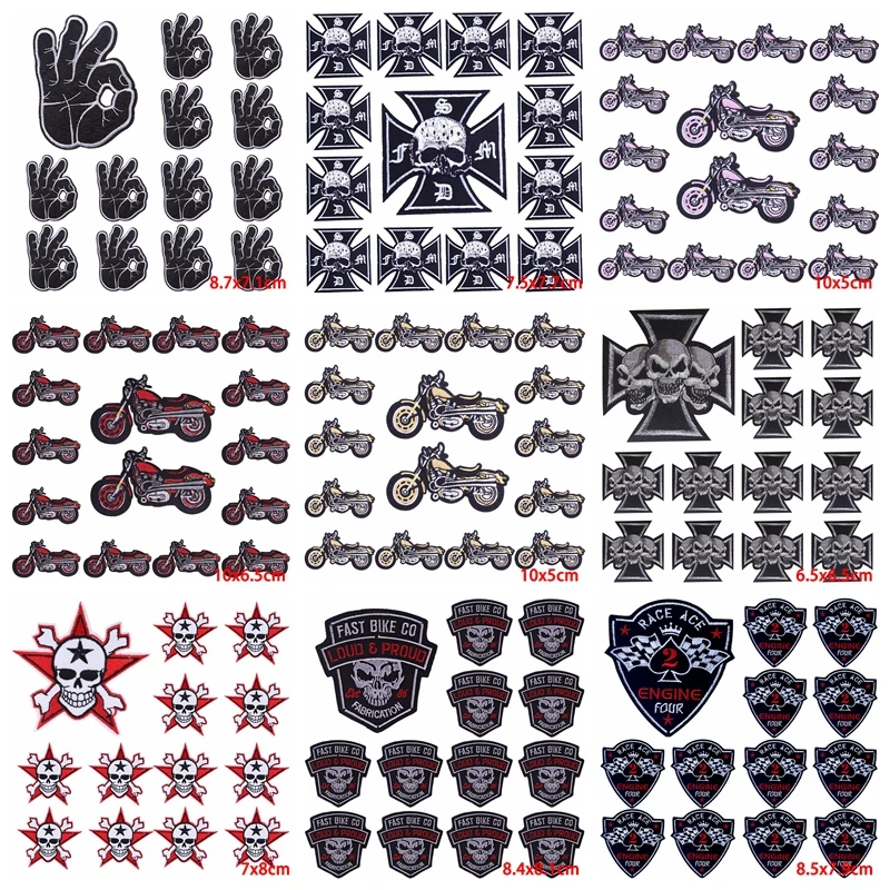 10 pcs/lot Wholesale Punk Skull Embroidered Patches For Clothing Stickers DIY Patch Iron On Patches On Clothes Sewing Applique