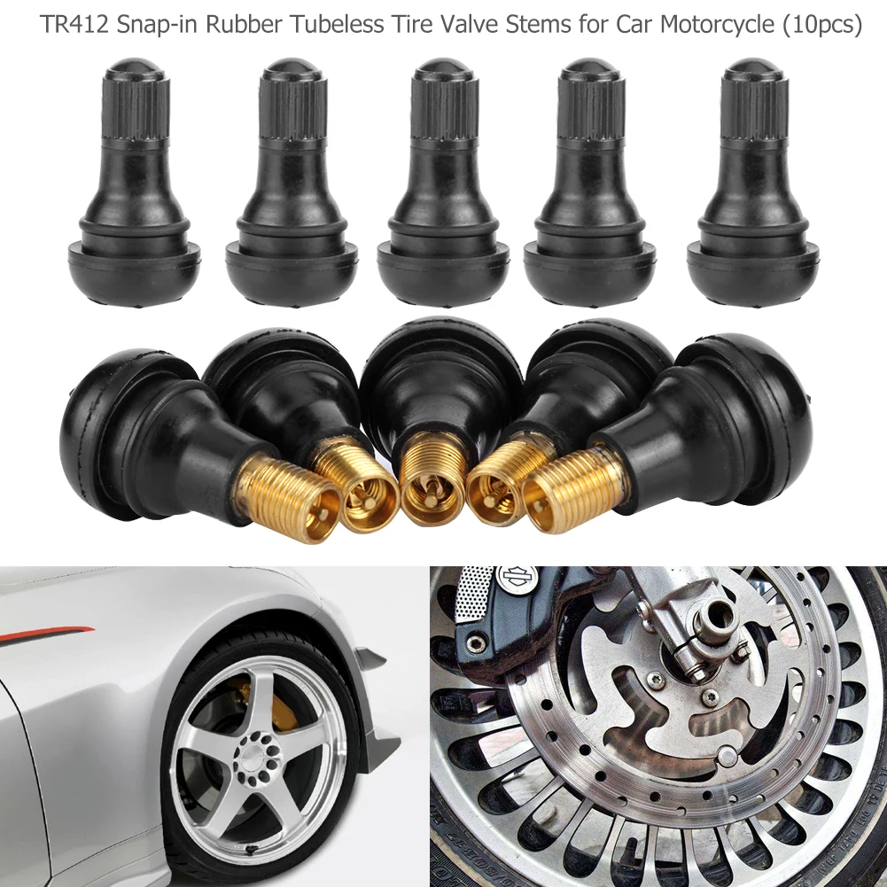 10/25Pcs TR412 Snap-in Black Rubber Tubeless Tire Tyre Valve Stems for ATV Car Motorcycle Tubeless Tire Valve Stems