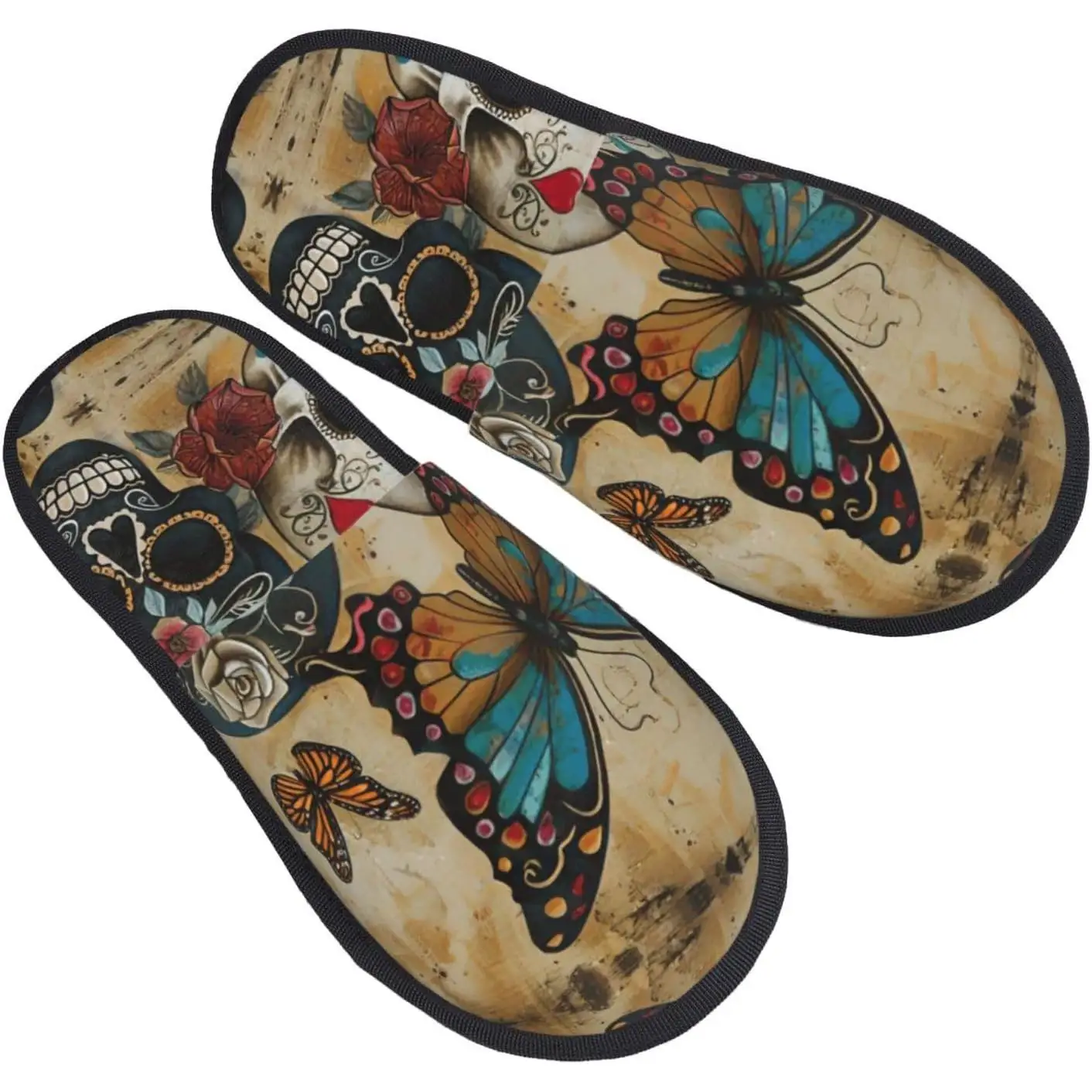 

Сахарные черепа с принтом бабочки, осенне-зимние нечеткие тапочки, удобная домашняя обувь, портативная обувь для путешествий в отеле, подарки для женщин и мужчин