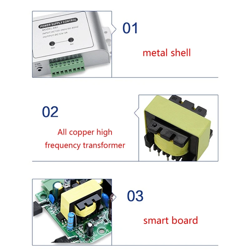 K81 Power Supply Controller AC 100-260V to DC 12V 3A Fit for Video Doorbell Electric Strike Lock Bolt Lock Magnetic Lock