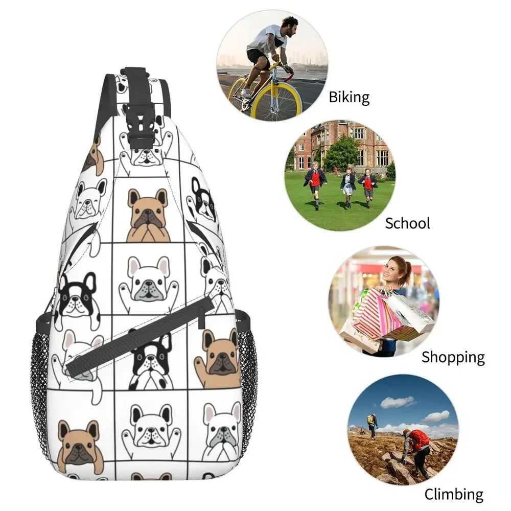 Sac à bandoulière personnalisé pour chiot bouledogue français, sac à dos de poitrine, sac à dos de voyage, sac de jour de randonnée, animal de compagnie cool, chien initié, mignon