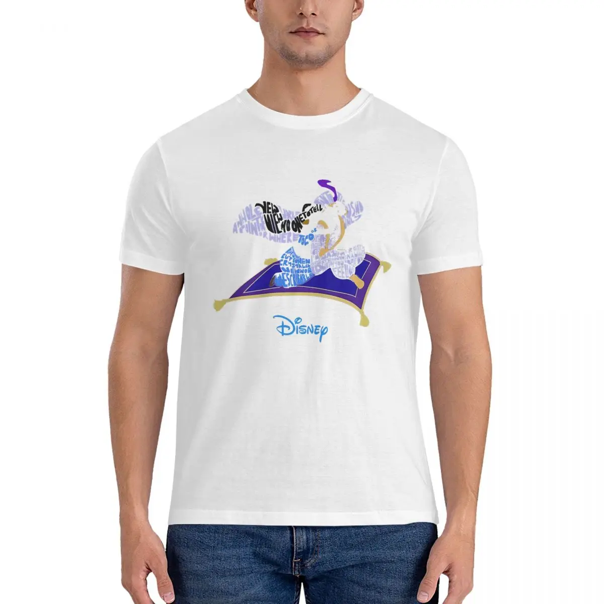 Vintage Magic Carpet T-Shirt for Men Crewneck 100% Cotton T Shirts Disney Aladdin Cartoon Film Short Sleeve Tees Gift Clothes