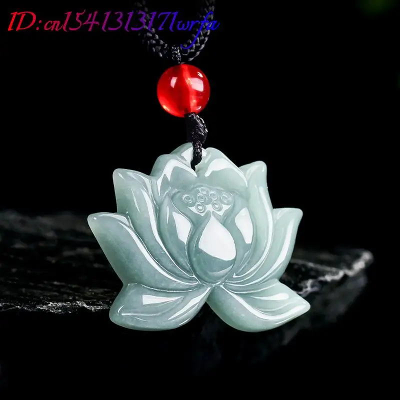 Myanmar Jadeite Lotus Pendant Necklace Charm Luxury Stone Designer Fashion Accessories Talismans Burmese Jade Vintage