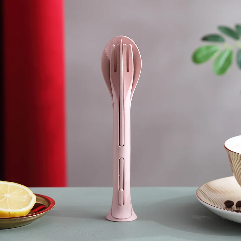 in 1 Travel Portable Cutlery Set Japan Style Wheat Straw Knife Fork Spoon Student Dinnerware Sets Kitchen Tableware