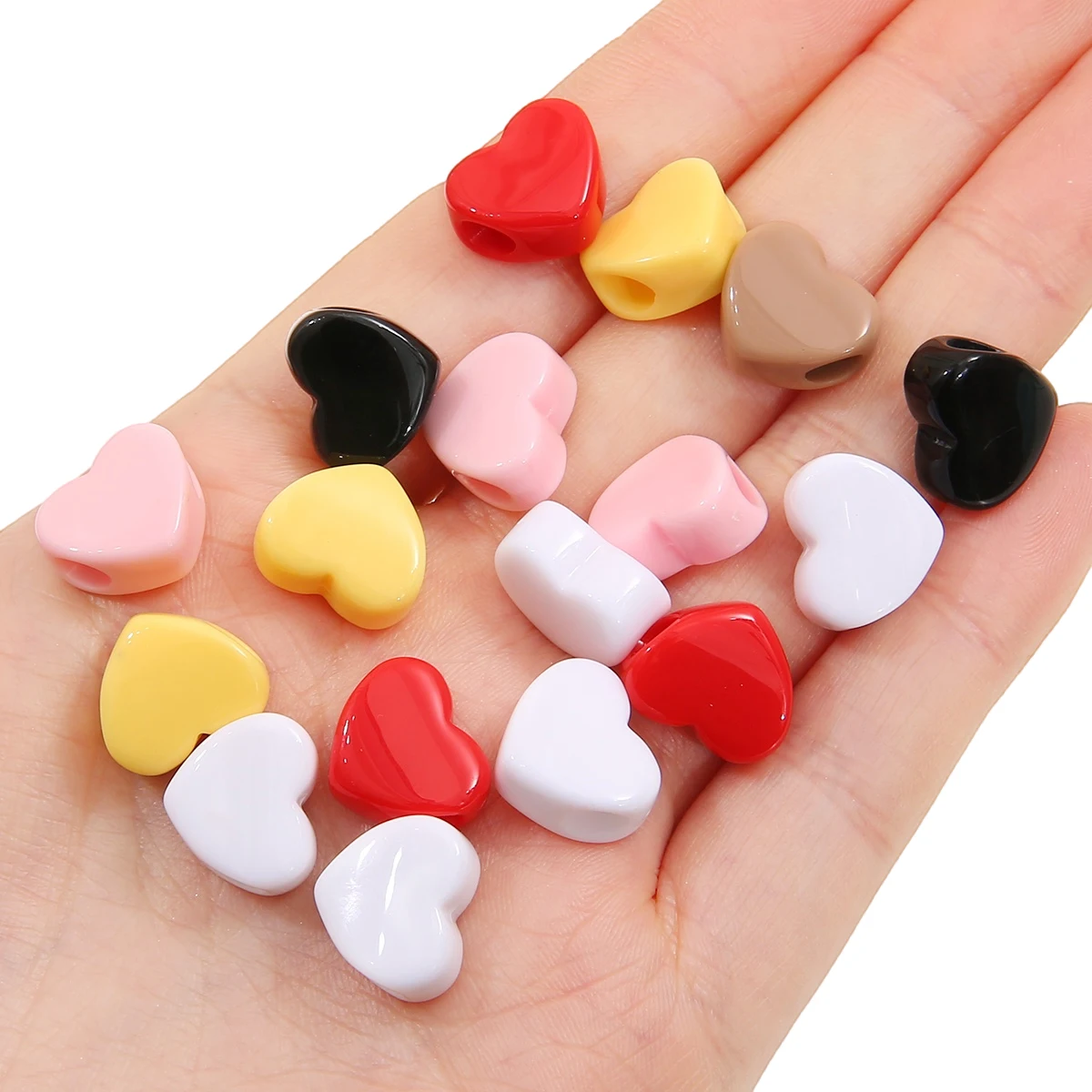 About30Pcs acrylic solid colored beads, large holes, heart shaped loose beads, handcrafted DIY for making couple bracelets, neck