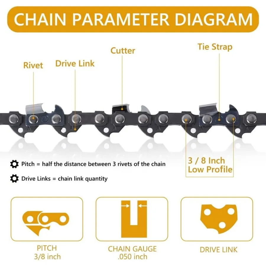 A ANLEOLIFE 8인치 체인톱 체인 4팩 S33 3/8인치 LP 피치.050인치 게이지 33 드라이브 링크 교체용 저반발 체인톱 블레이드