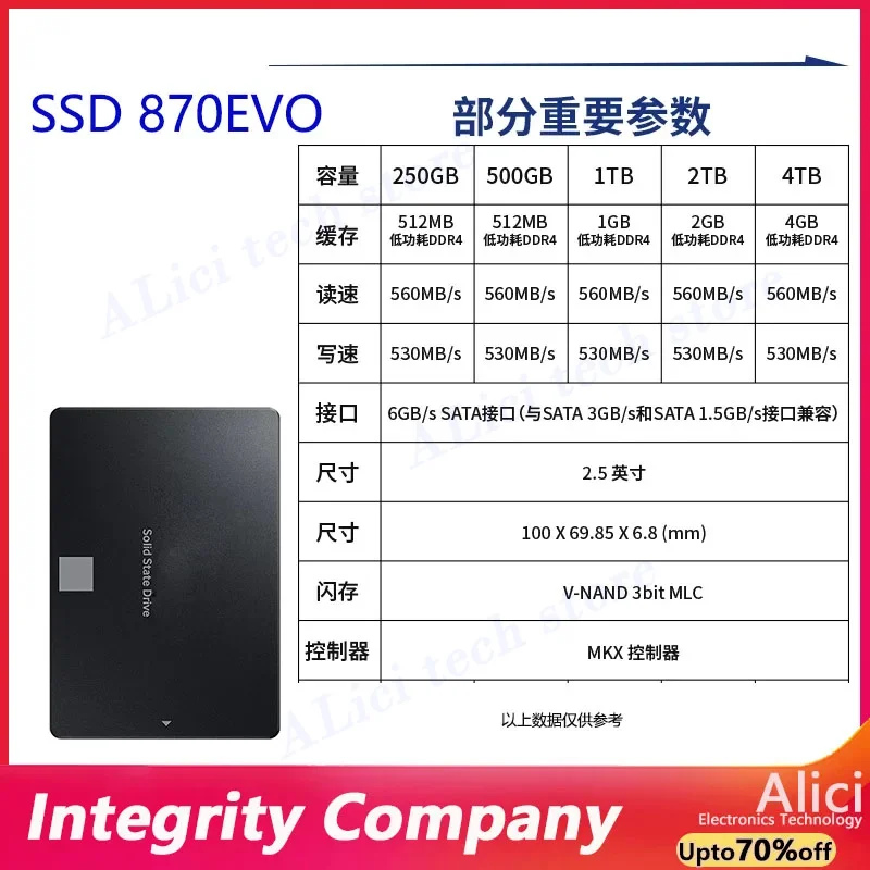 Originele SSD VOOR Samsung 870EVO solid-state drive 500G 1TB 2TB 250GB notebook desktop universele SATA3 interface