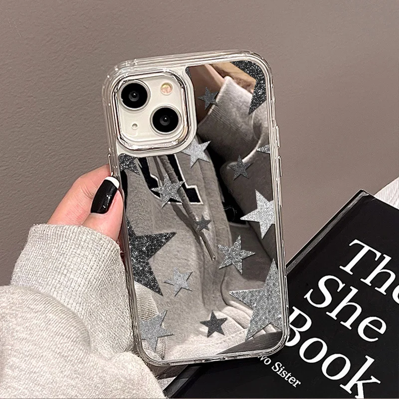 Glitter Stars Phone Case For iPhone 18 Pro Max 17Pro 15 Pro Max 13 12 14 16 Pro Max Air 16 Plus Electroplat Mirror Make Up Cover