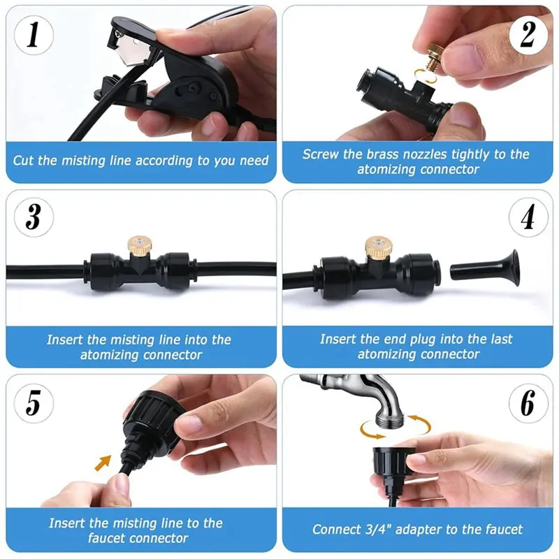 M11K-2X Misting Cooling System Outdoor,Misting System For Patio,49FT(15M) Misting Line With 12 Brass Mist Nozzles