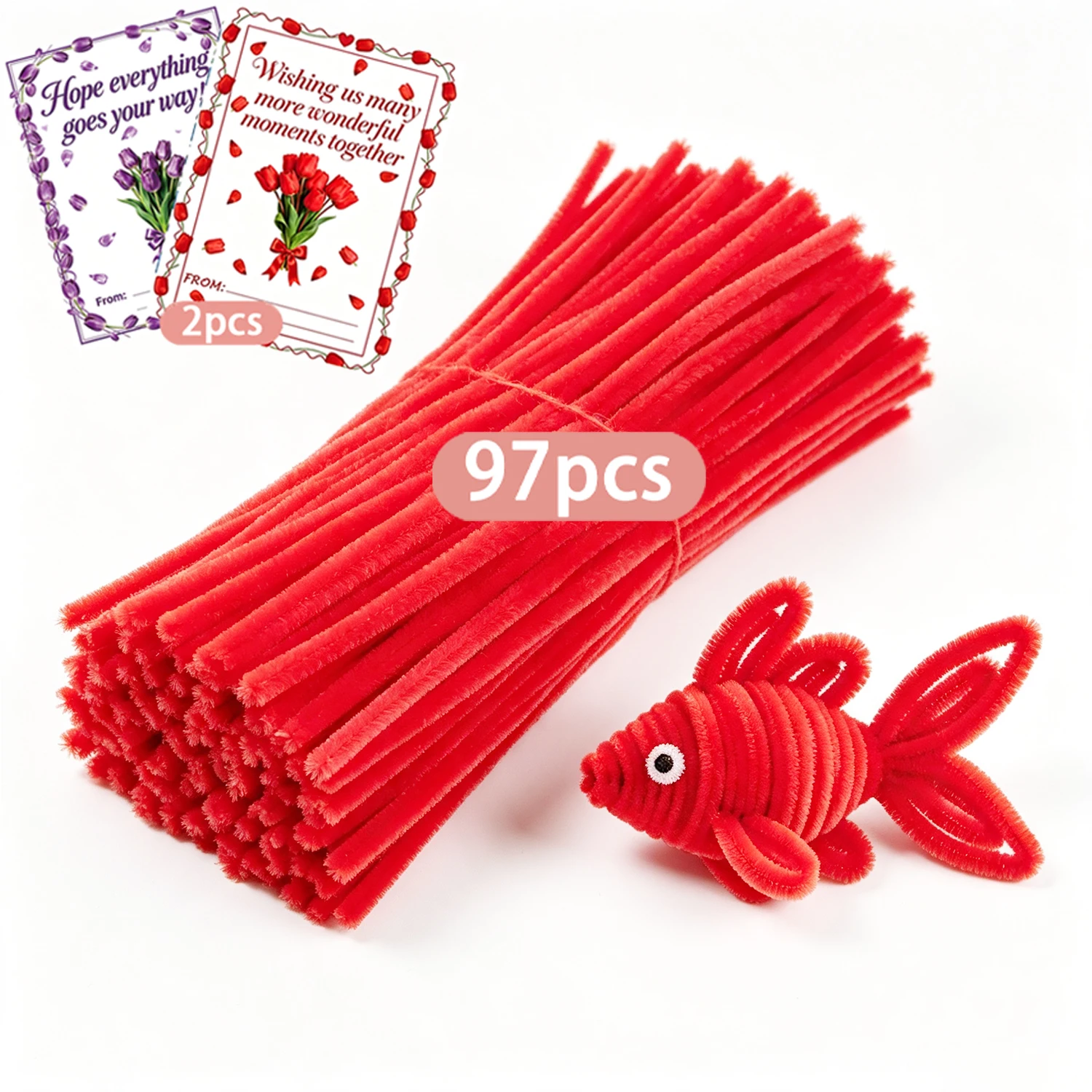 99/242/487 Pcs Red‑Tone Pipe Cleaner Flower Bouquet Set, Fuzzy Chenille Sticks For Wedding, Party & Home Decor view 2