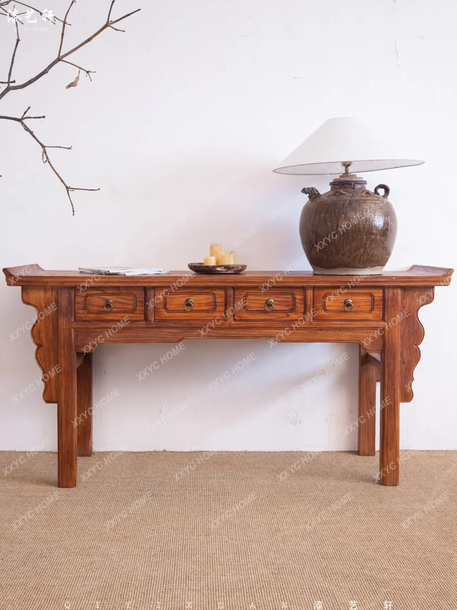 Solid wood antique table household entrance Buddhist platform God of Wealth case