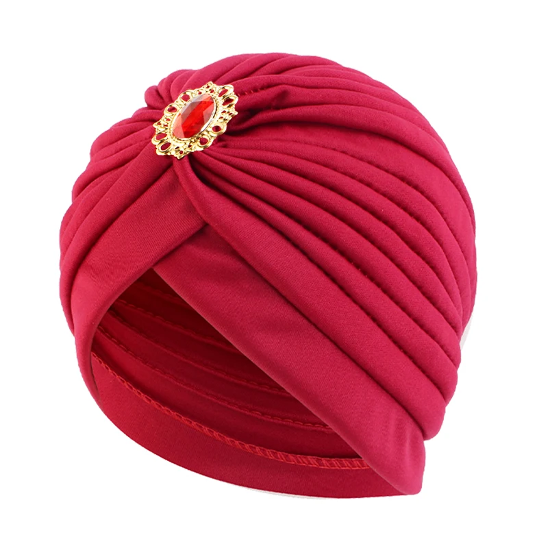 Muslim Fashion Women Elastic Alloy Drill Twist Knot Hat Chemo Cap Cancer Hat Islamic Femme Headscarf Indian Hat Headband Turban