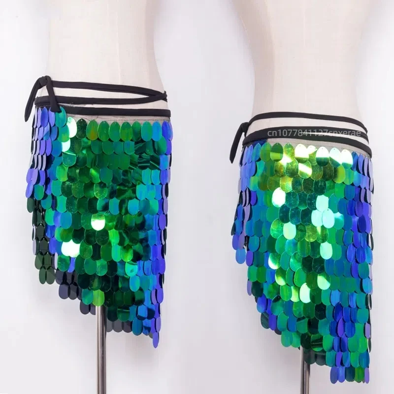 Bauchtanz Kostüm Kurze Hüfte Schal Rock Dame Meerjungfrau Pailletten Bauchtanz Hüfte Schal Wrap Gürtel Pailletten Fisch Skala Dancewear Frauen