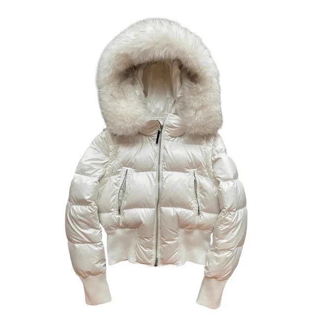 معطف نسائي منتفخ بياقة من الفرو الصناعي ملابس شتوية بقصة ضيقة وحزام بلون سادة #3