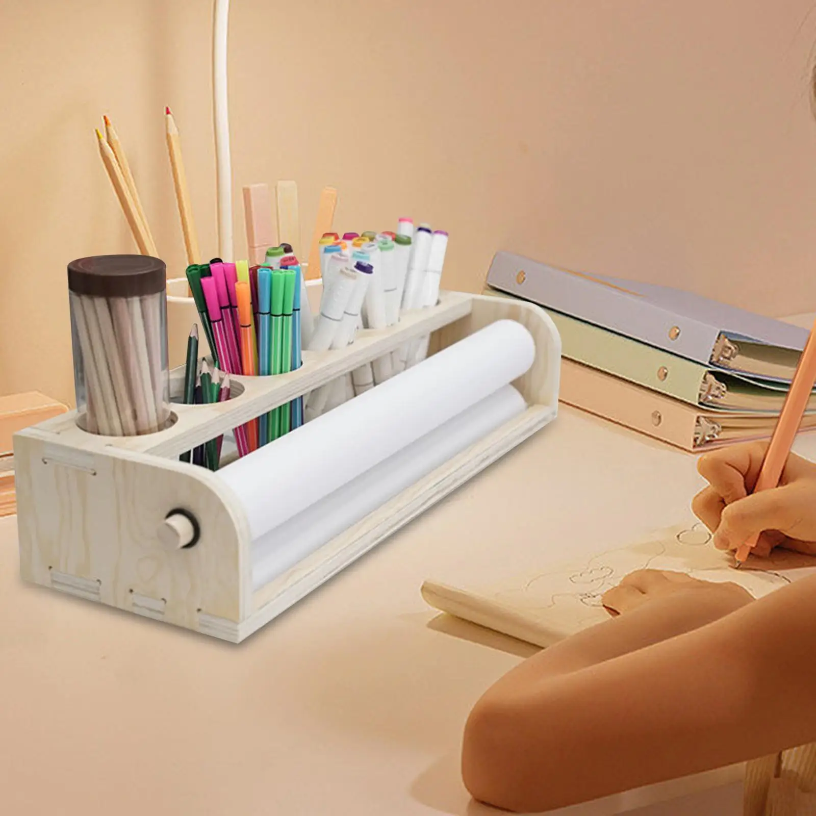 Craft Paper Roll Dispenser Art Supplies Portable Easy to Asseble Wooden Tabletop Easel for Kids Drawing Writing Banners