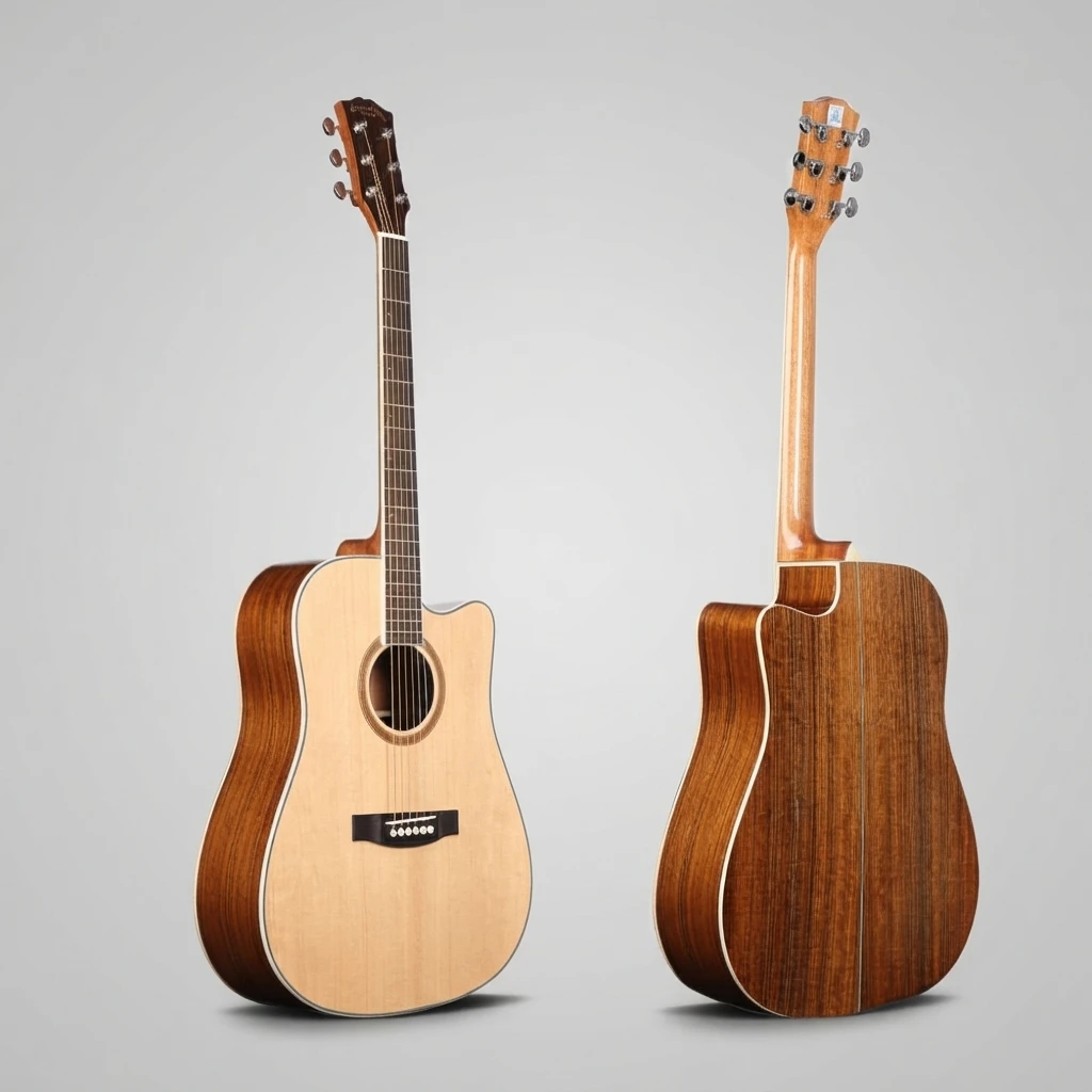 Practice‑Oriented Dreadnought Acoustic Guitar,Solid Spruce Top,Walnut Body,Gloss Finish,Solid Instrument For Guitar Hobbyists