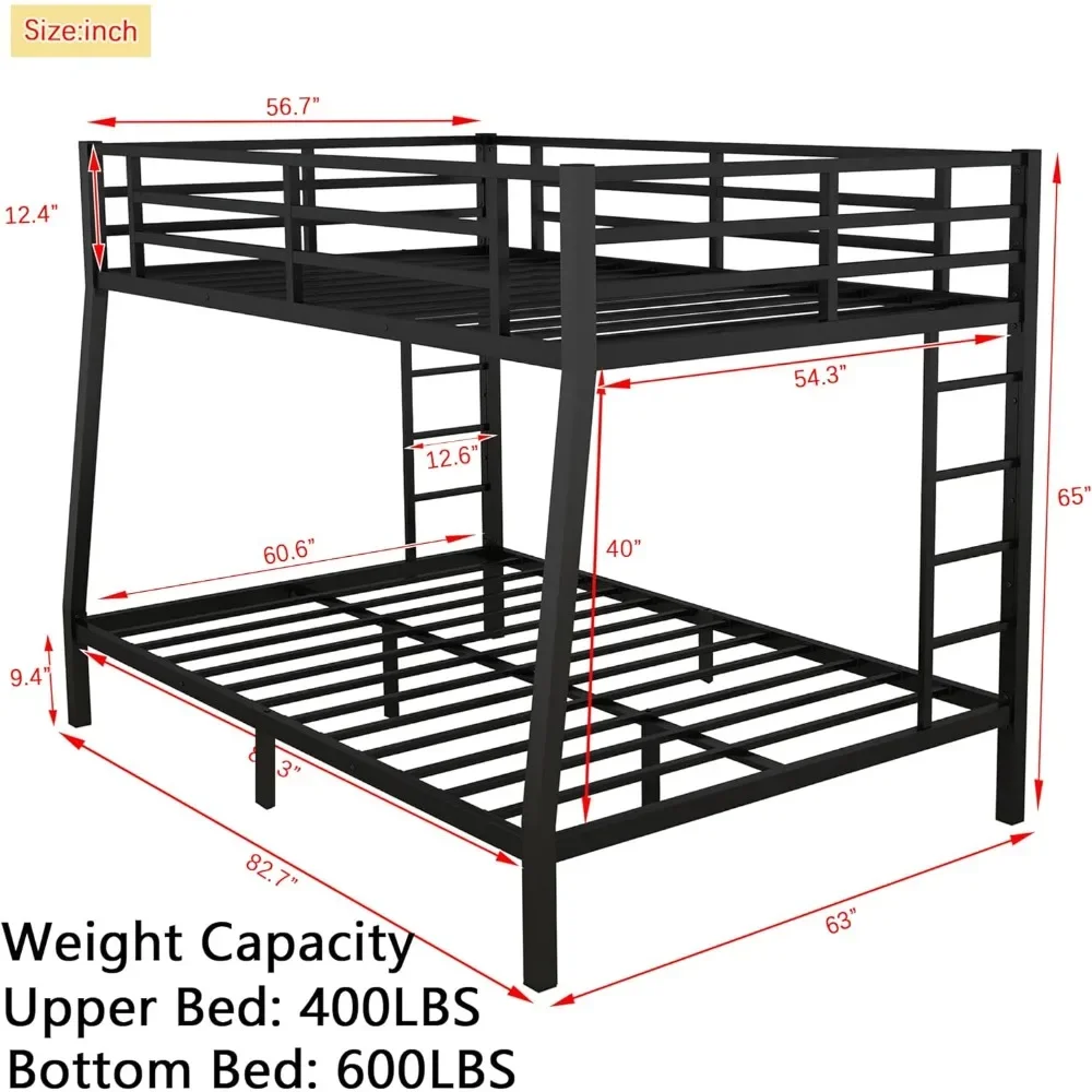 Bunk Bed for Adults, Full XL Over Queen Bunk Beds with 2 Build in Ladder and Full Length Guardrail