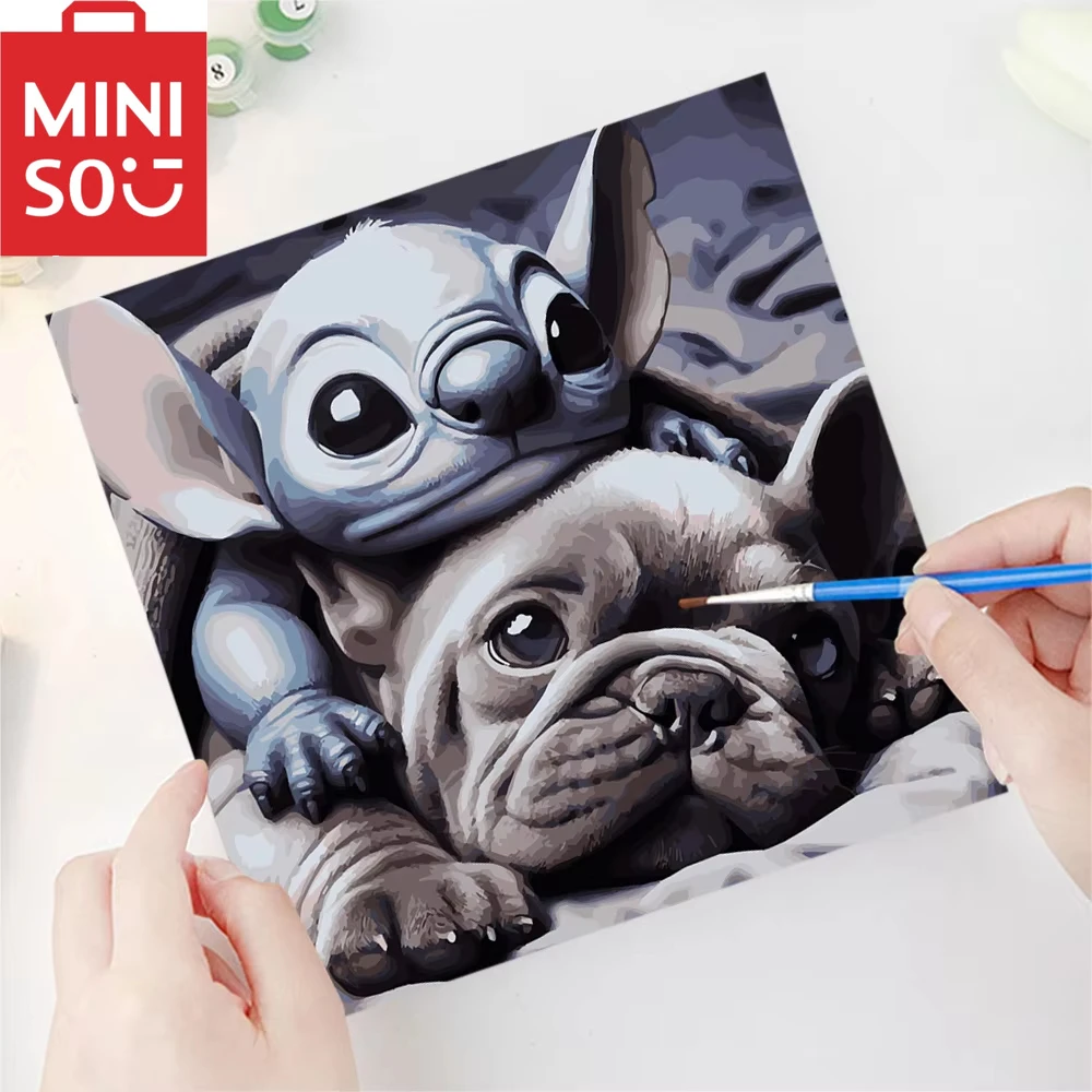 MINISO pintura al óleo por número Disney Stitch perro decoración del hogar pintura pared dormitorio decoración de la habitación marco de regalo