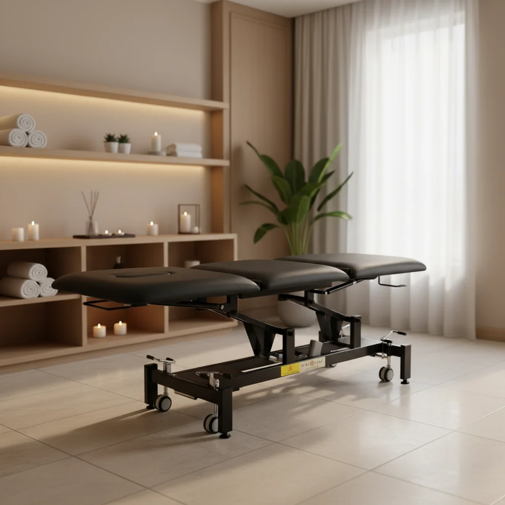 3-Section Electronic Spa Shiatsu Massage Bed Treatment Table Black Frame & Upholstery for Home Bedroom Hotel & Gym Use