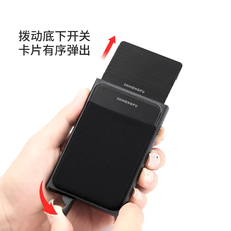 Dompet Kartu Otomatis Lipat Samping, Kapasitas Besar 12 Slot Kartu, Kotak Kartu Logam, Dompet Anti Maling untuk Pria