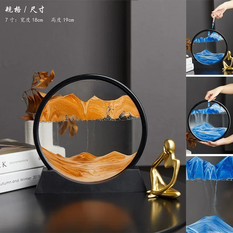 ثلاثية الأبعاد تتحرك الرمال صورة فنية زجاج مستدير أعماق البحار الرملية الساعة الرملية الرمال المتحركة الحرفية تتدفق الرمال اللوحة مكتب ديكور المنزل هدية