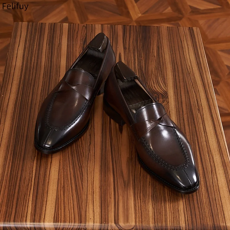 

Коричневые деловые туфли для мужчин, черные весенне-осенние туфли из натуральной кожи, мужские модные повседневные свадебные туфли-лоферы, мужские весенние туфли
