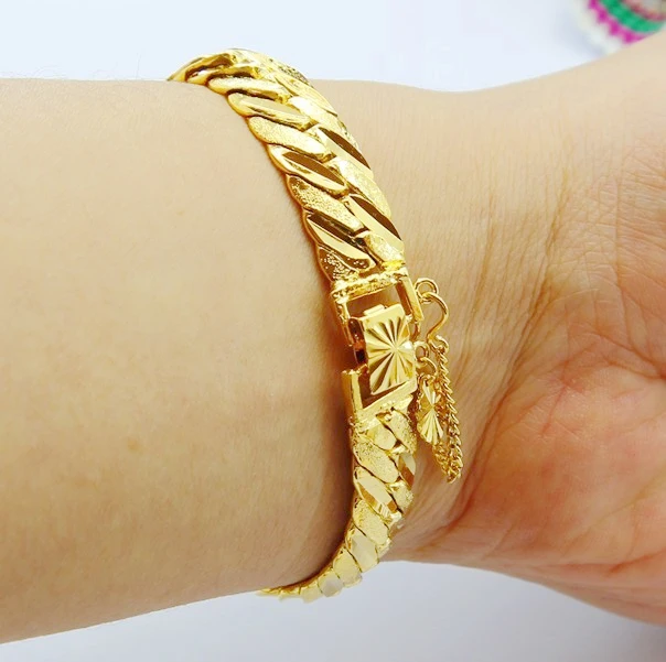 Wholesale 24k Gold Gp 12mm Width Men\'S Bracelet / Bangle 19.5cm,Fashion Pure Gold Color Men Jewelry Bracelet Lower Price