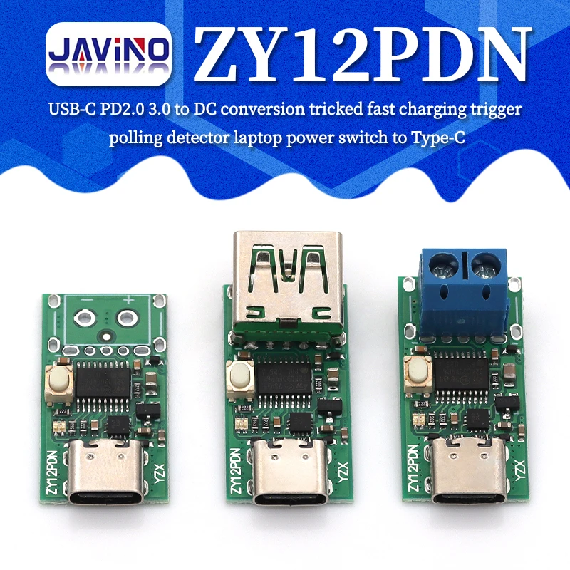 ZY12PDN USB-C PD2.0 3.0 to DC Conversion Tricked Fast Charging Trigger Polling Detector Laptop Power Switch to Type-C