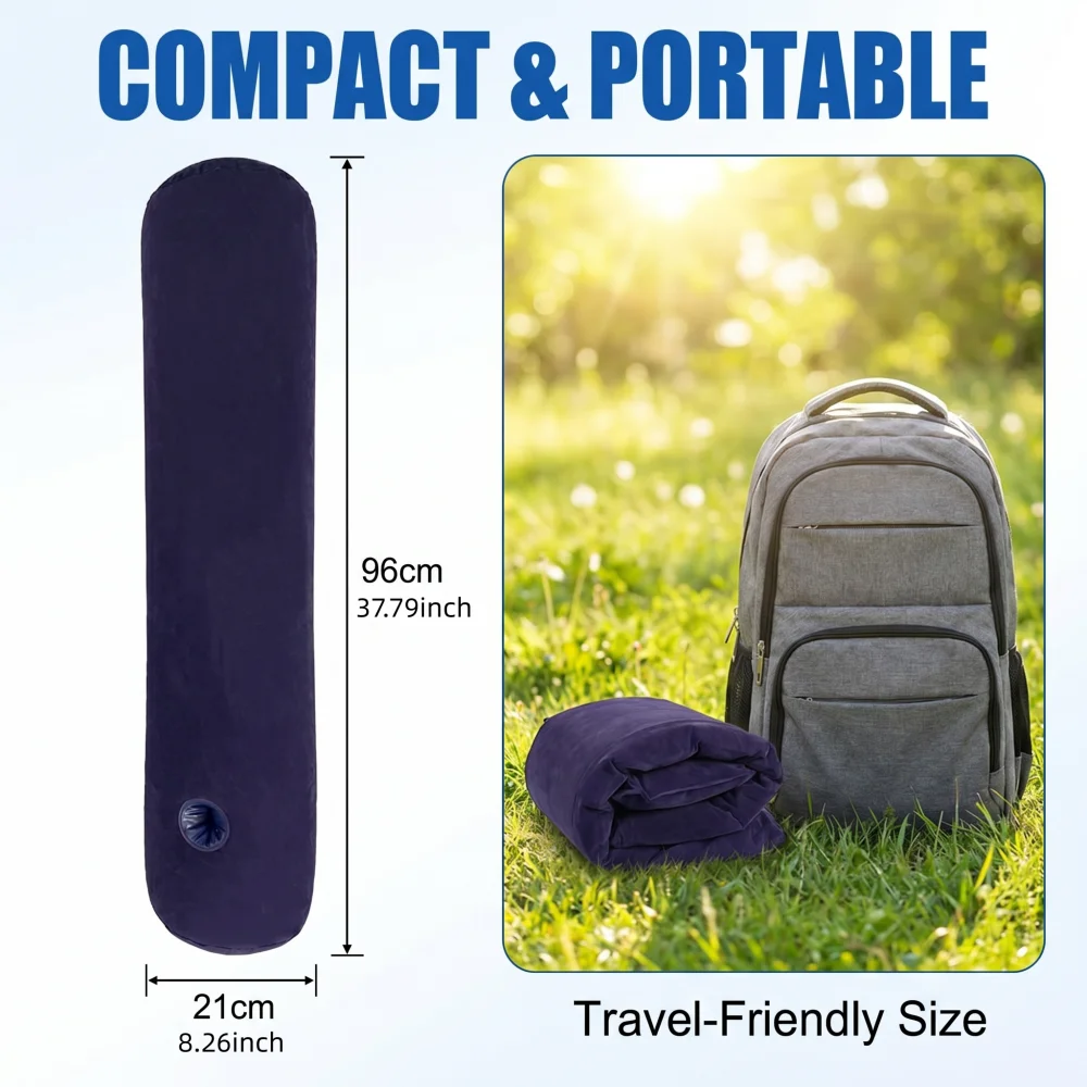 1 Stück Zylindrisches Aufblasbares Campingkissen, Weiches Beflocktes Nackenkissen für Outdoor-Reisen, Tragbares Nacken- und Lendenstützkissen – Detail 1