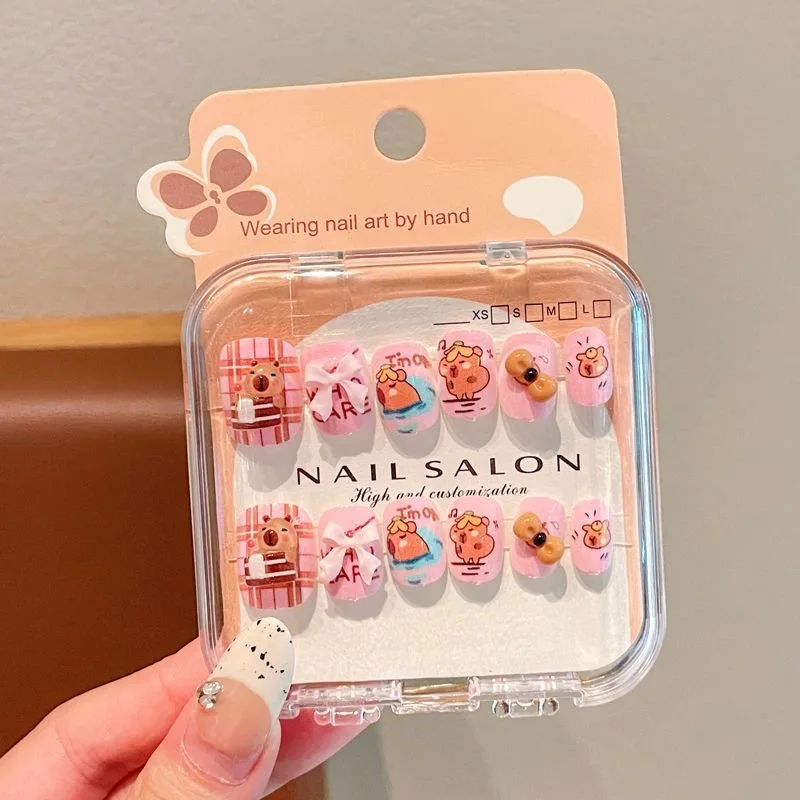 

Cute Cartoon Capybara Press on Nails Baby Fake Nails Girls Gift Toys Nails Patches Girls Detachable Nail Tips 4pcs Kids Gift