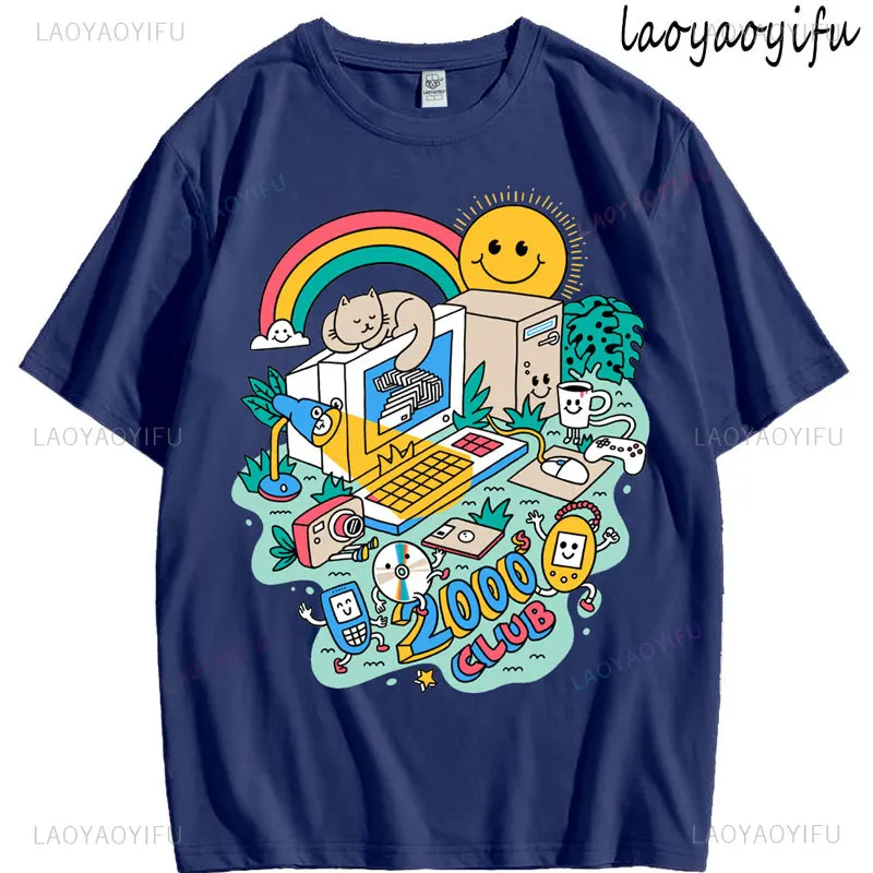 2000s T-Shirts High Quality Cotton Y2k Graphic Vintage Casual Streetwear Men Clothes Cute Tee Summer Short-sleev O-neck Tops