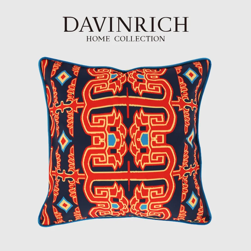 DAVINRICH Western Regions Folk Pattern Decorative Cushion Cover Ancient Art Soft Velvet Pillowcase Farmhouse Indoor Outdoor Deco