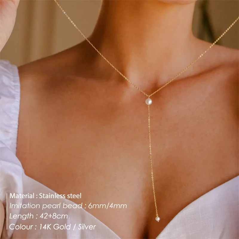 Mode Gouden Ketting Vrouwen Imitatie Parel Ketting Rvs Sieraden Ketting Groothandel