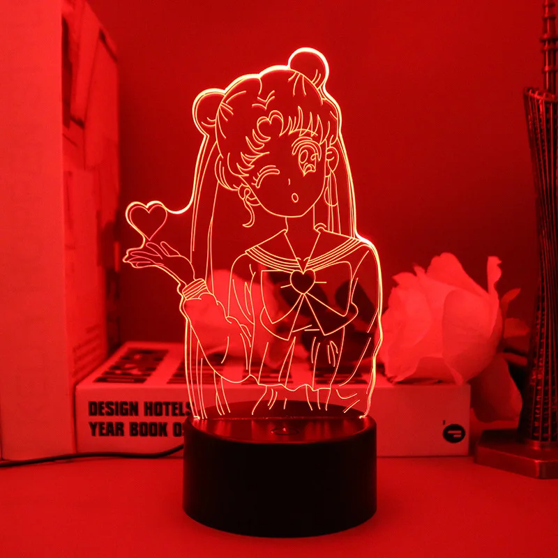 Lámpara Nocturna LED 3D con Diseño de Personajes de Anime Sailor Moon, Lámpara de Noche para Dormitorio, Adorno de Escritorio, Regalo Creativo para Niñas, Decorativo