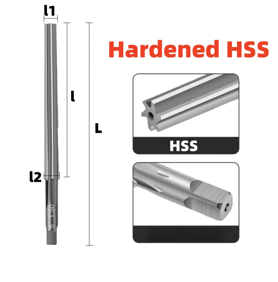 Escariador 1:50, herramientas para agujeros cónicos HSS, mecanizado de vástago recto, escariadores manuales 3 4 5 6 8 10 12 14 16 18 20mm, 1 Uds.