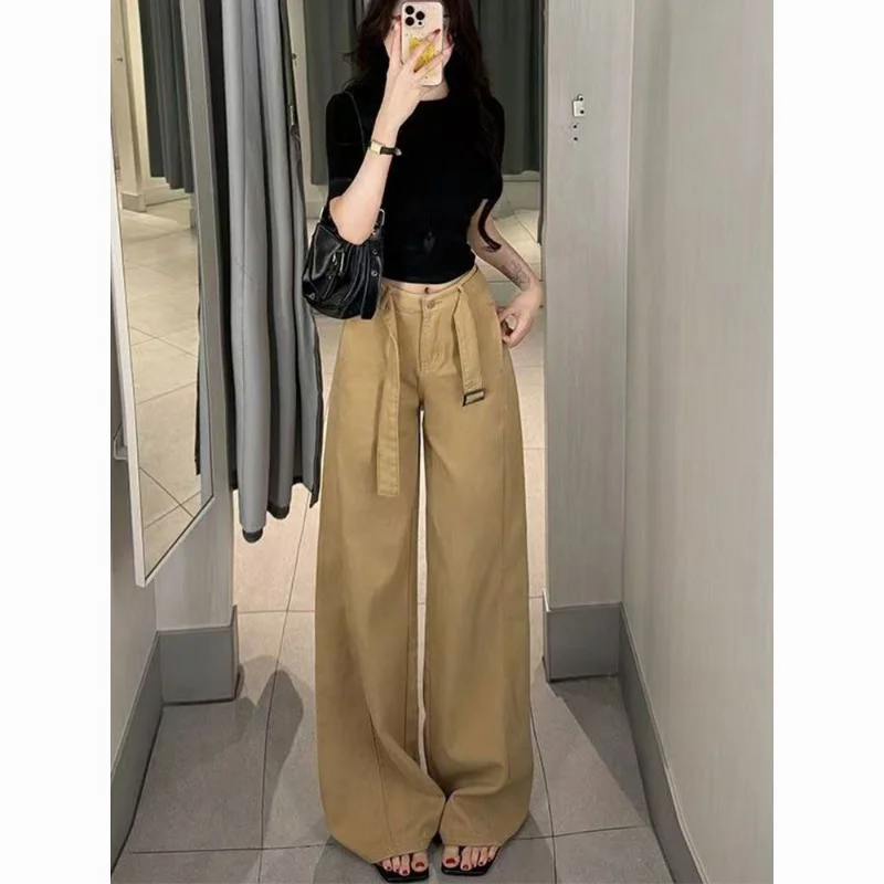 

American Retro High Waist Flared Jeans Women Summer Casual Relaxed Straight Pants