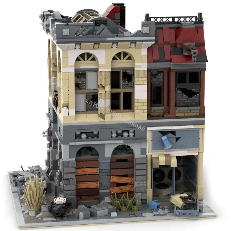 MOC Brick Bank Apocalypse Version Street view Building Blocks City Ruins Modular Architecture MOC-41175 Set Bricks Toys Gifts