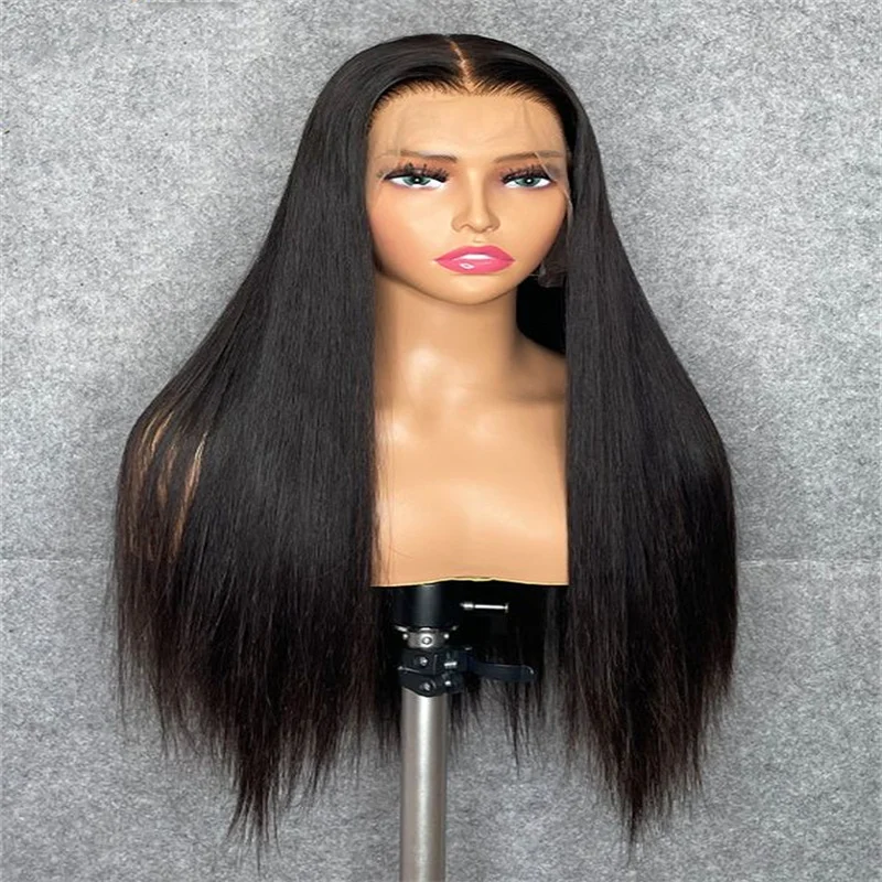 180Density 26 Inch Black Silky Straight For Women Lace Front Wig Babyhair Preplucked Heat Resistant Glueless Wig DailBlack