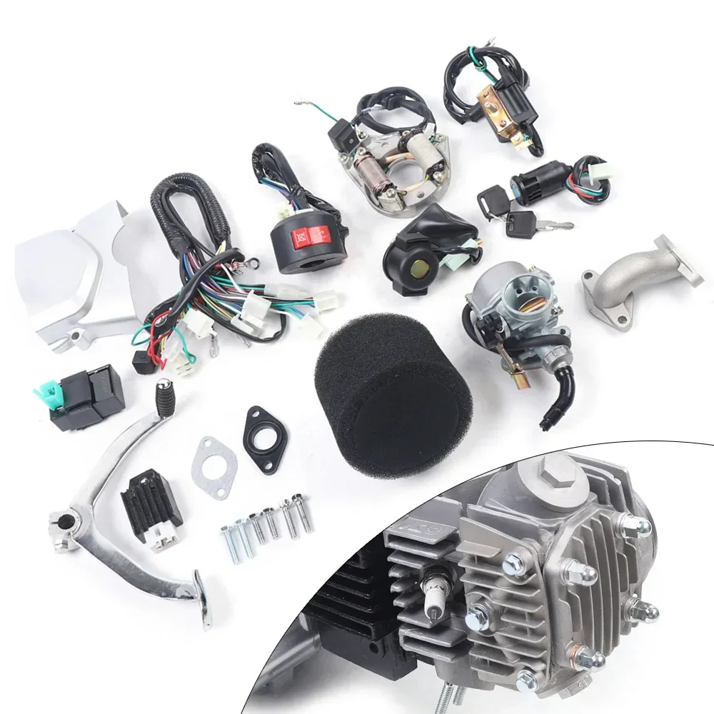 125cc Engine Motor, 4 Stroke Semi-Auto 3Speed ATV Engine Motor Kit, Single Cylinder Air-Cooling Motor W/Reverse Electric Starter