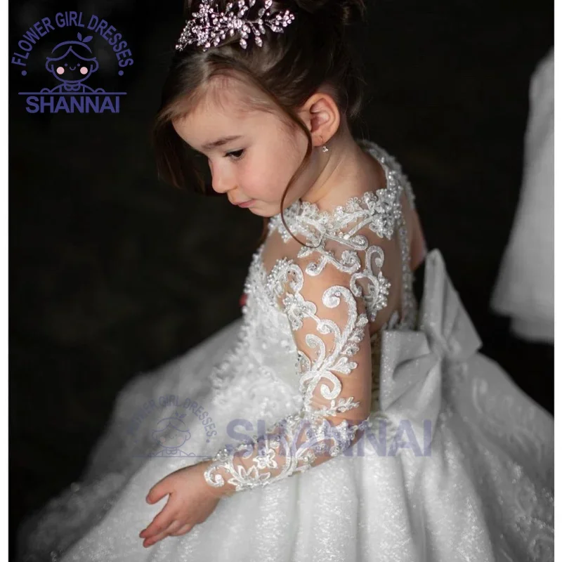 Flower Girls Dresses Lace O-Neck A-LINE Floor-Length Princess Dress for Wedding Bridesmaid Birthday First Communion Gown