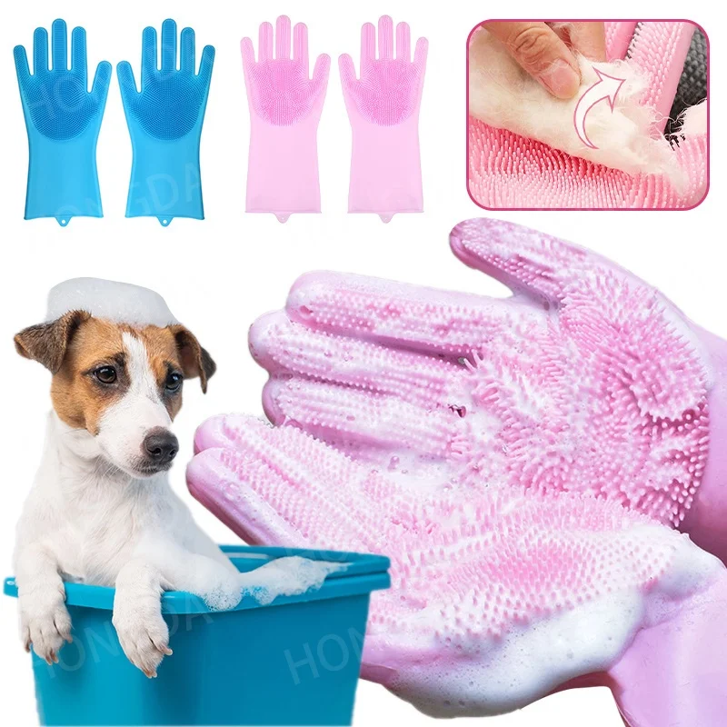 1 paio di guanti da bagno per animali domestici spazzola da bagno per la depilazione materiale in Silicone guanti multifunzionali prodotti per la