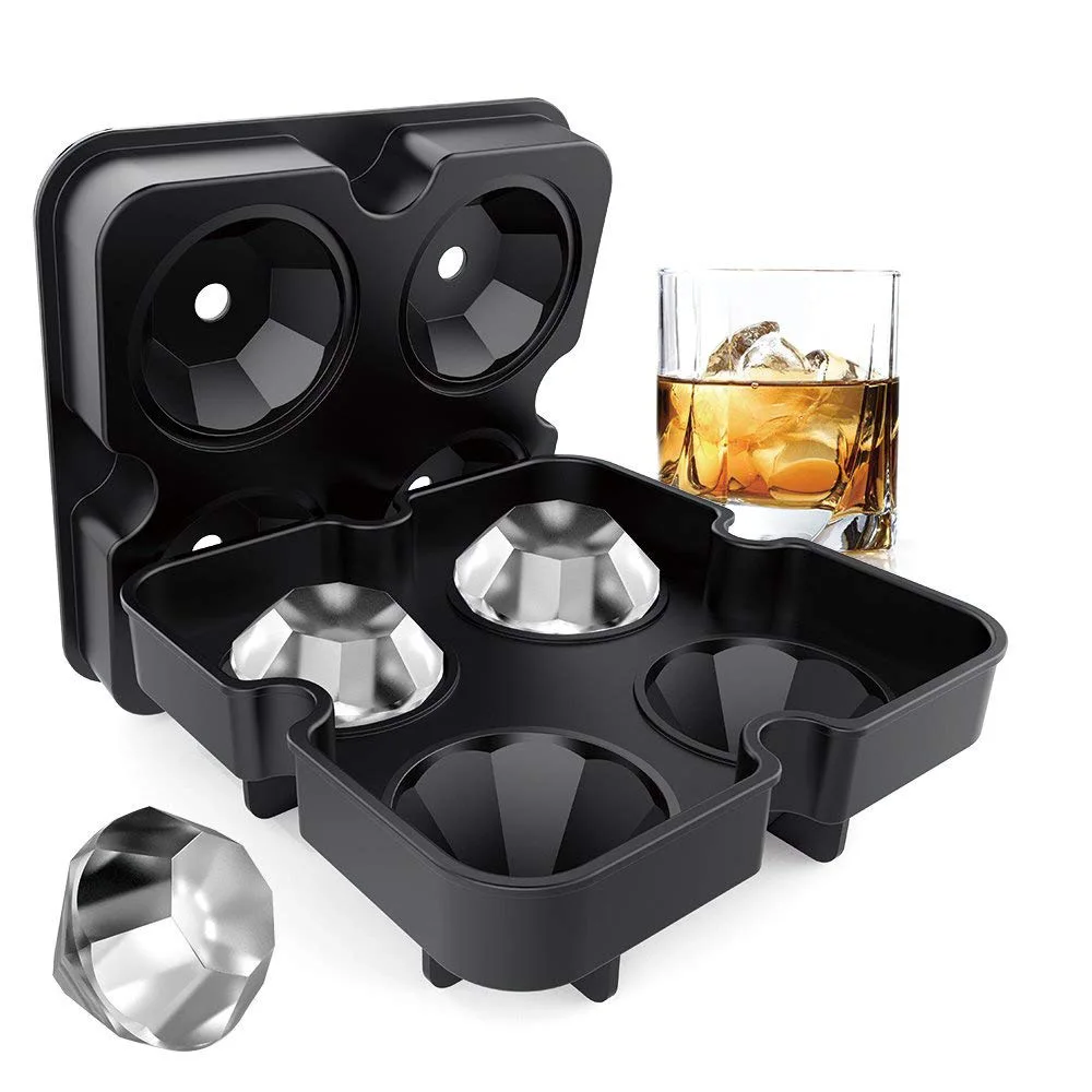 Ice Cube Trays with Lids and Funnel Diamond Shaped Food Grade Silicone Ice Cube Trays Mold for Cocktail Whisky Bourbon Pudding