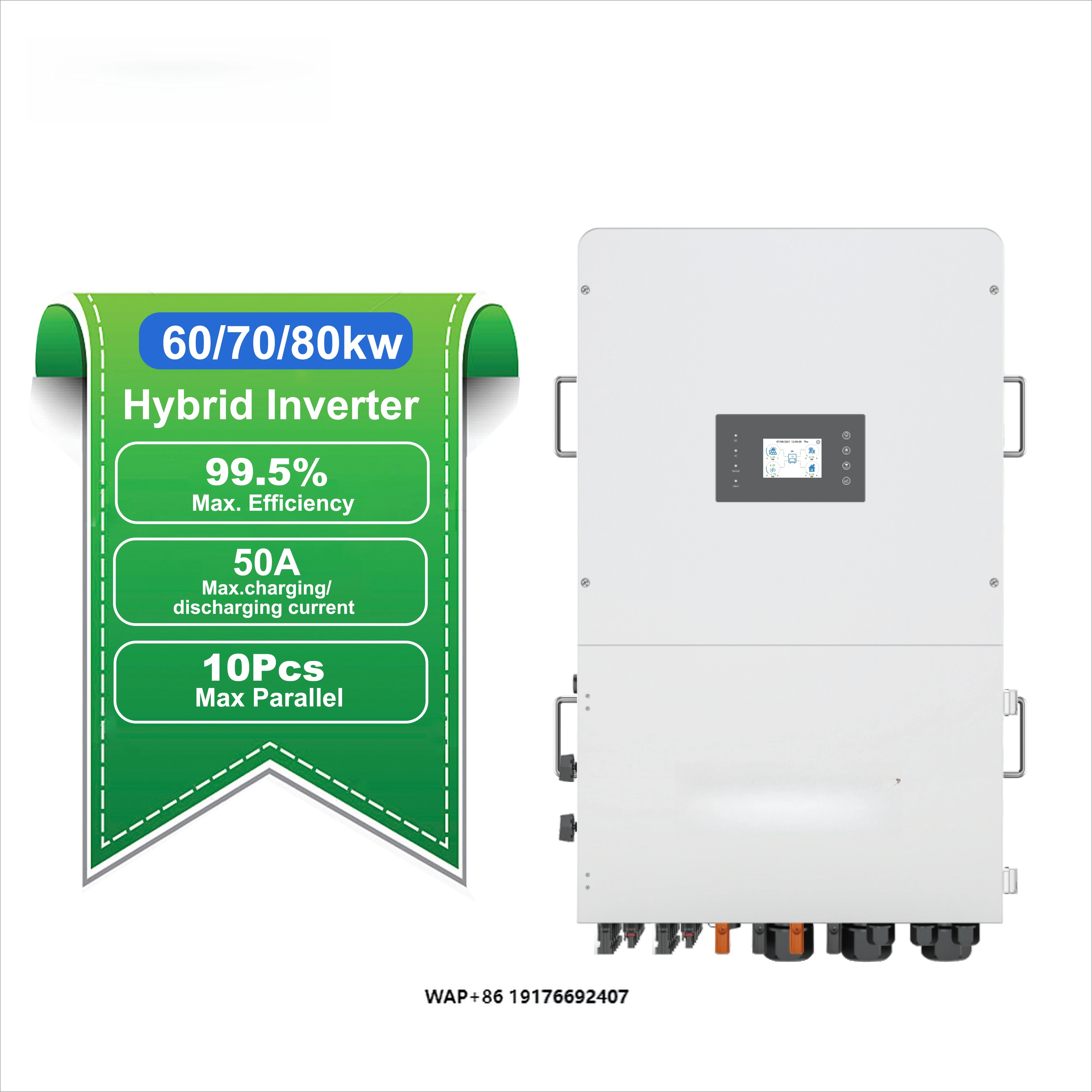 Reliable 60KW 70KW 80KW 3 Phase  Hybrid Inverter Solar System ’MPPT 50Hz/60Hz Parallel High Voltage for Industry Energy Inverter