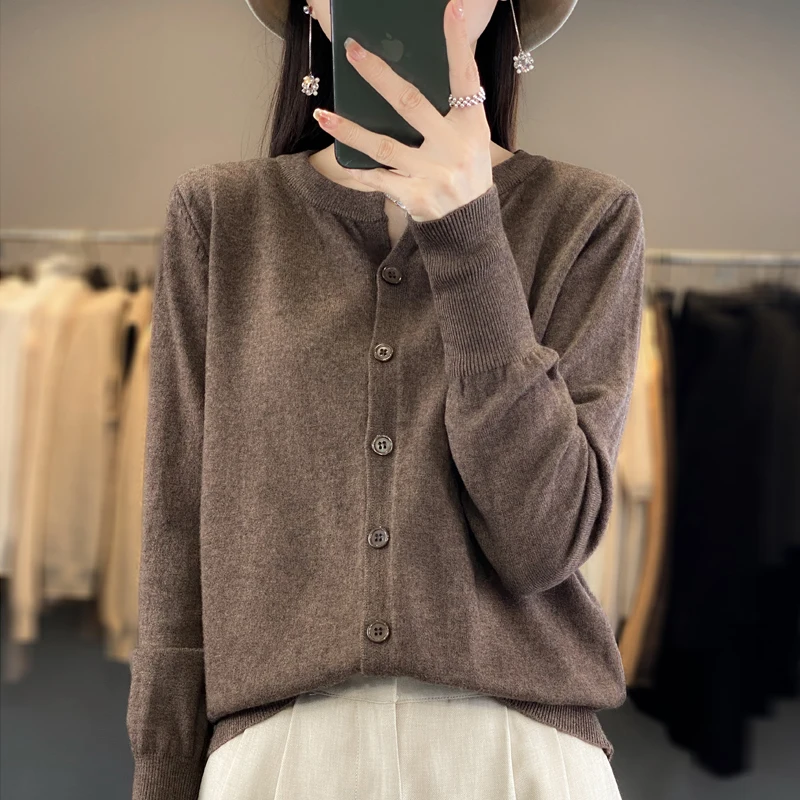 2023 cashmere sweater cardigan women\'s single breasted long sleeved elegant vintage pullover wool knitted autumn and winter coat