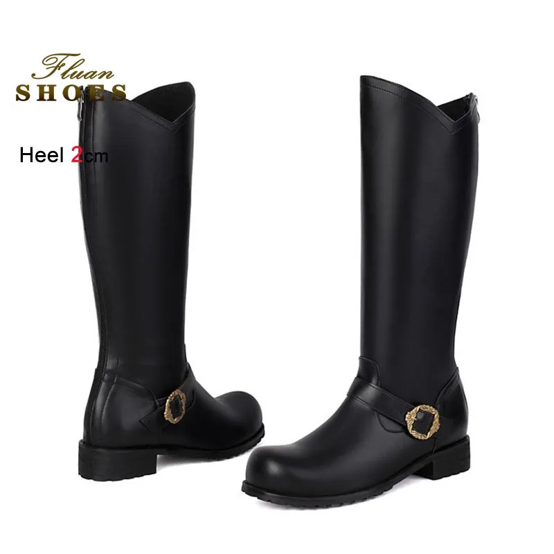 

Женские сапоги-ботфорты, модные черные сапоги до колена с круглым носком, на низком толстом каблуке, осенне-зимние женские высокие сапоги